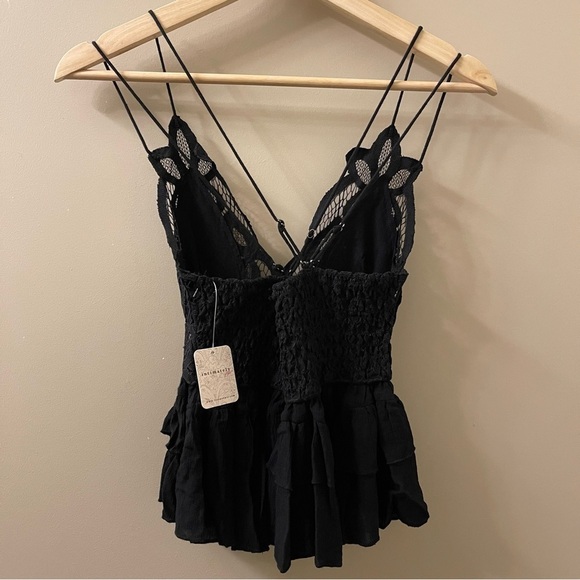 Free People one bohemian Adella Cami Lace crochet crop top in black size XS - Picture 4 of 10